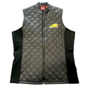 Indian Motorcycle Womens Quilted Vest XL Black Red Zip Up Logo Back Spellout